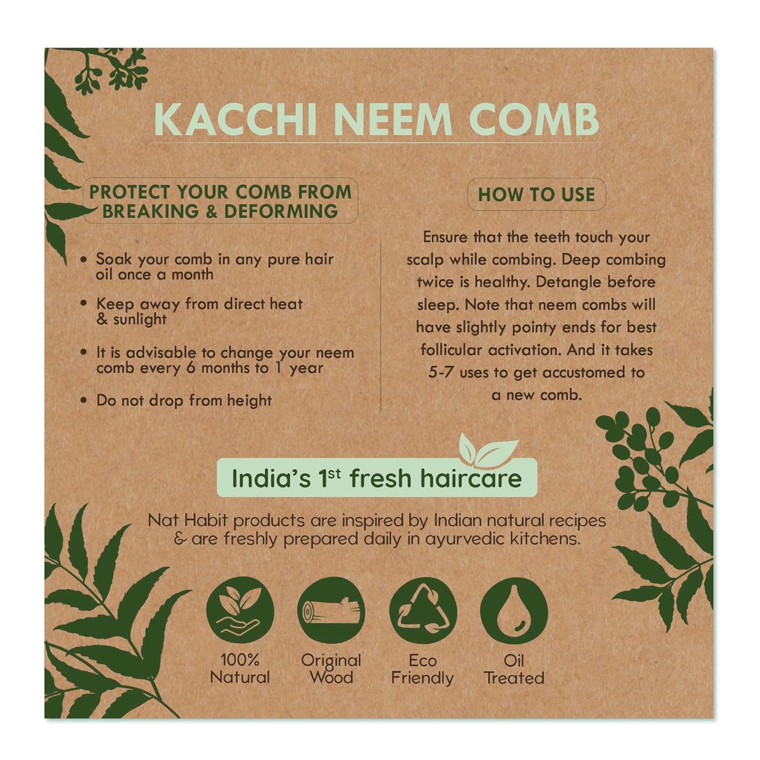 Nat Habit Kacchi Neem Wooden Shampoo Comb