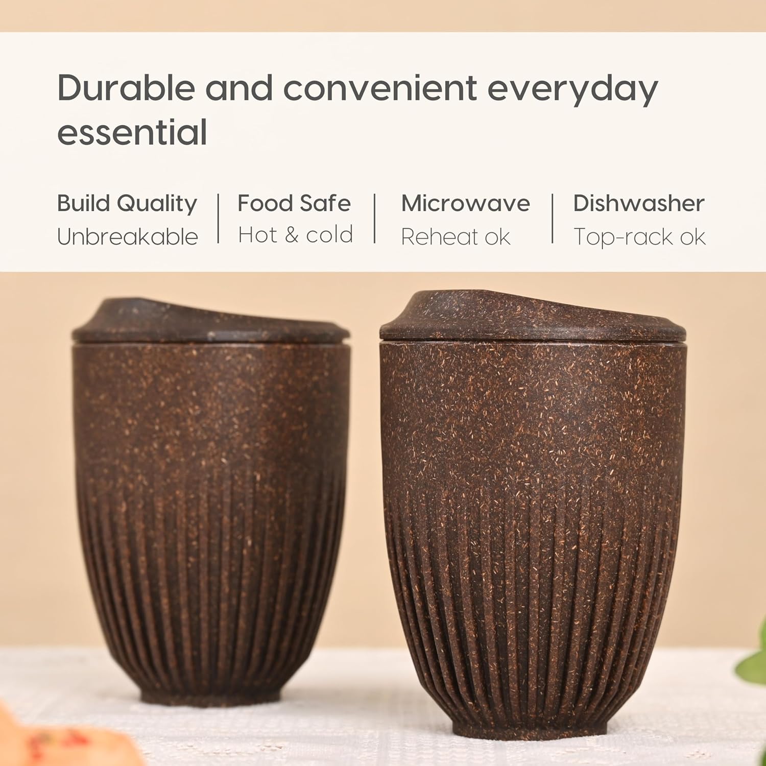 Eha Earth Friendly Retro Coffee Mug with Lid | Tea Cup Set of 2 | 350 ml