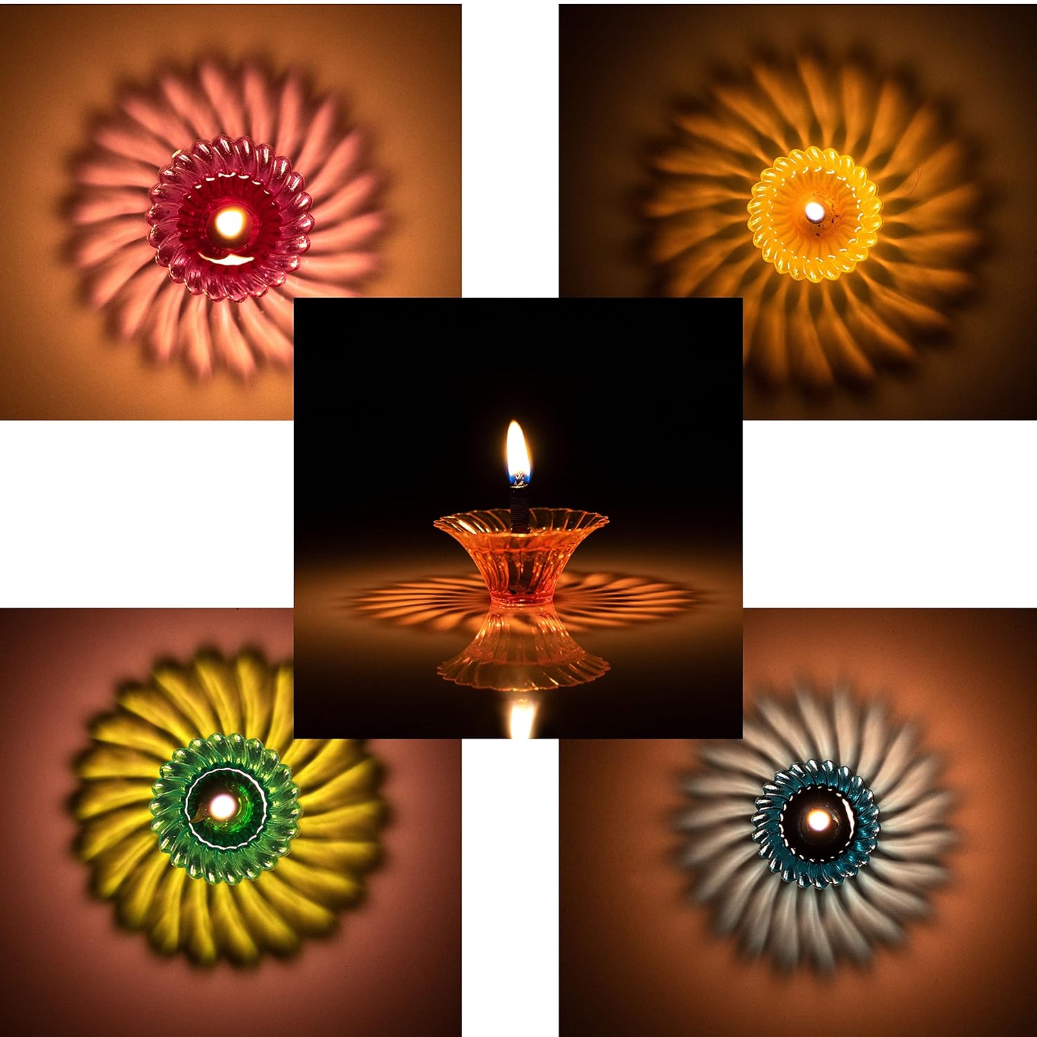 Indian Karigar 12pcs Diwali Diyas - Colourful 3D Reflection Diya For Decor