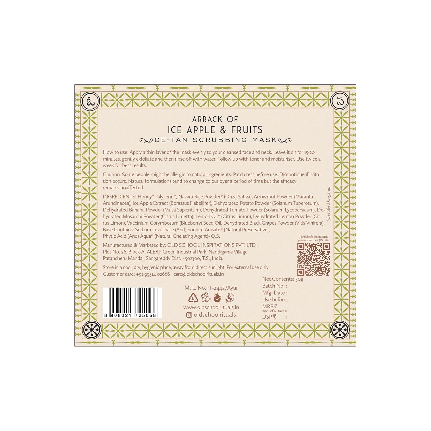Old School Rituals Ice Apple & Fruit De-Tan Scrubbing Mask| 50g