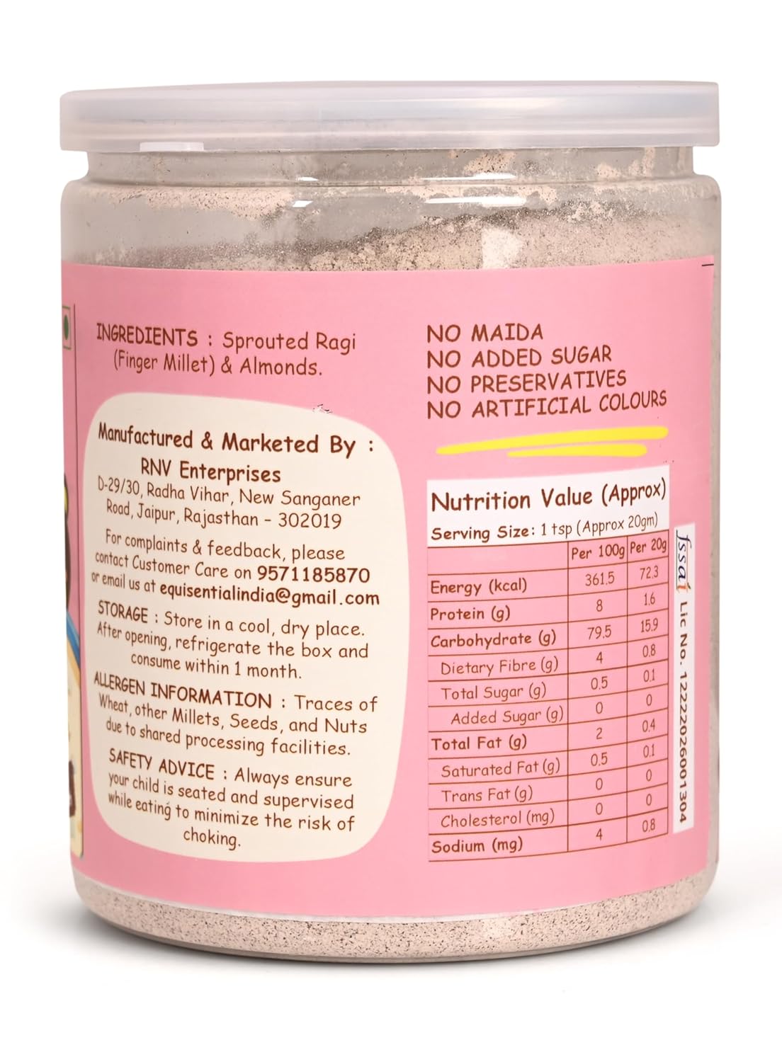Equisential - Sprouted Ragi & Almonds Instant Porridge Infant Baby Cereal - 200g