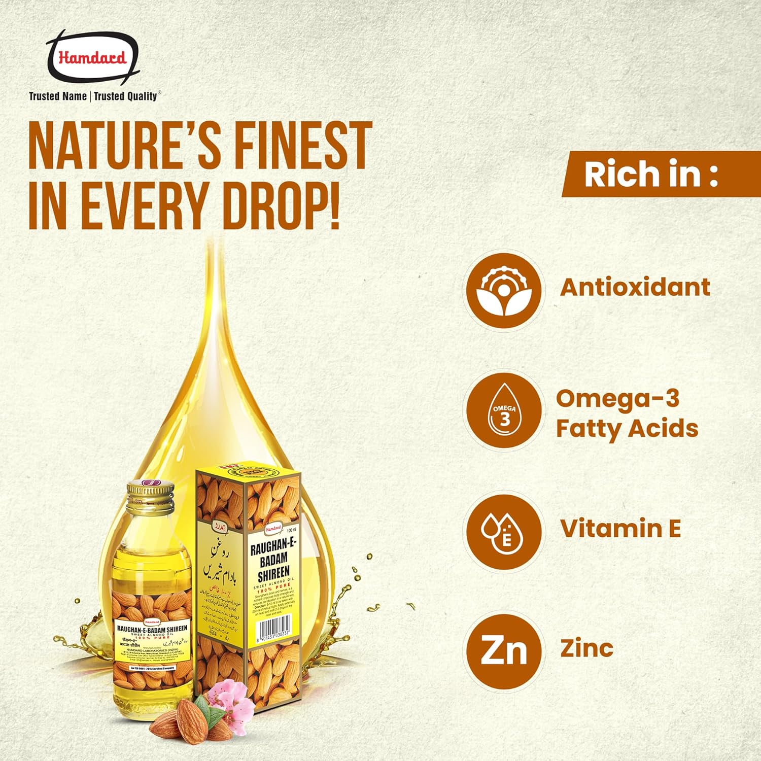 Hamdard RAUGHAN-E-BADAM SHIREEN Sweet Almond Oil for Body, Skin &amp; Hair | 100ml