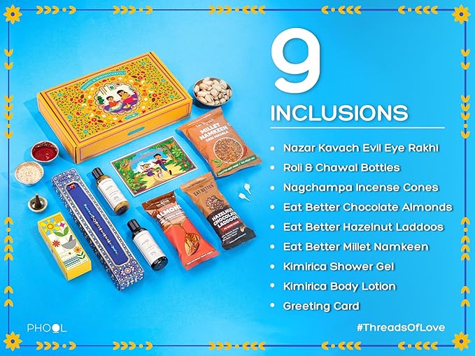 Phool Rakhi Gift for Brother - 7 Inclusions - Rakhi Combo Gift Box for Bhaiya &amp; Bhabhi