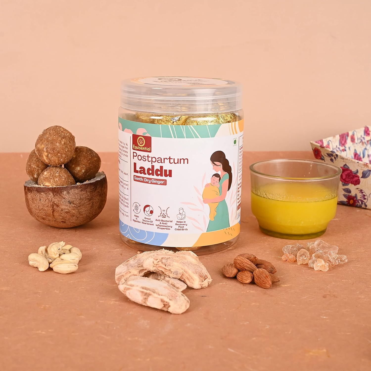 Equisential Postpartum Sonth Laddoos (Dry Ginger) | Ladoo for Women after Delivery - 250GM