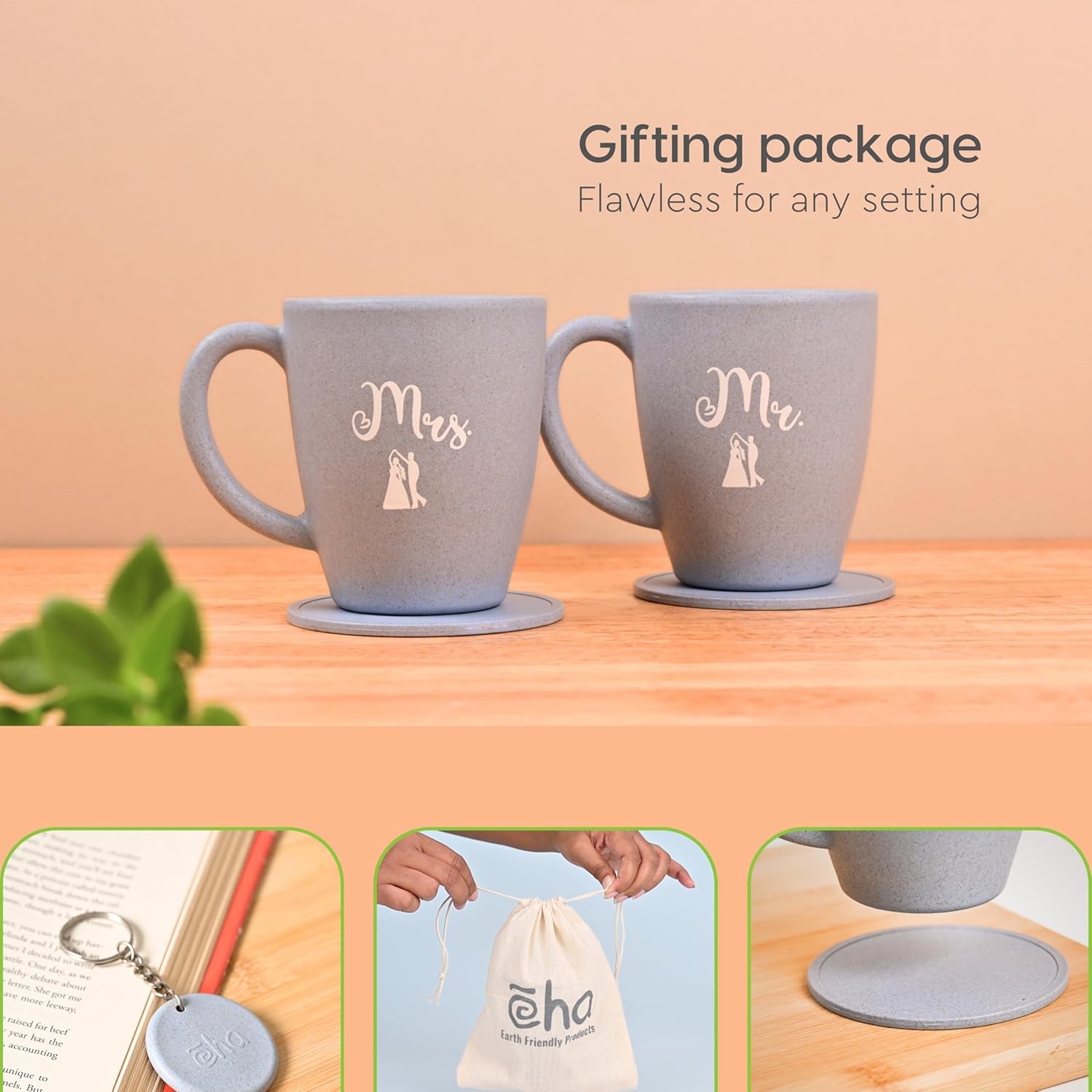 Eha Earth-Friendly Mr & Mrs Classic Coffee Mugs for Couple - Set Of 2