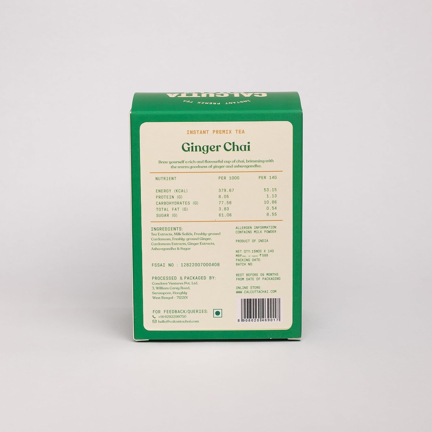 Calcutta Chai Co - Ginger Chai | Instant Tea Premix | 15 Sachets | 210g