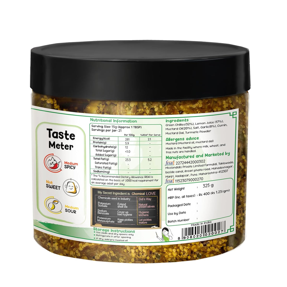 FarmDidi Spicy Green Chilli Pickle 325g