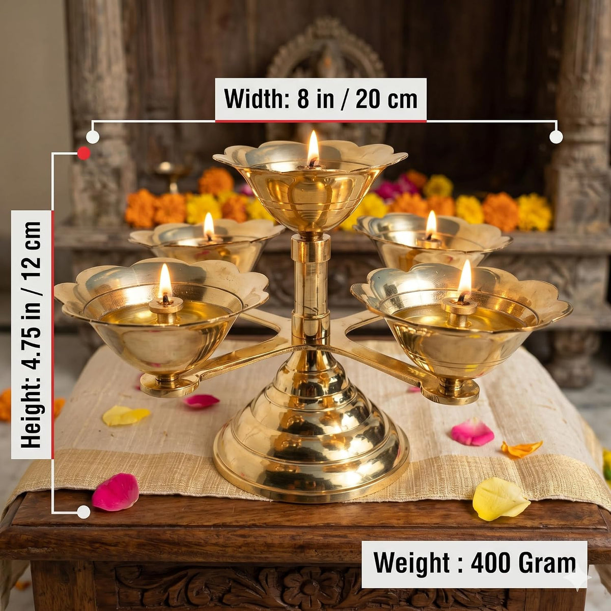 Pure Source India Pure Brass 5 Faced Ethnic Panchadeep