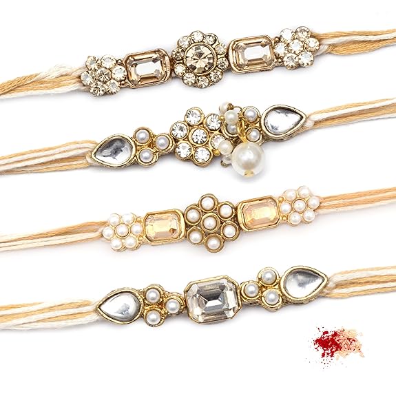 To The Nines Elegant Golden Rakhi/Band for Beloved Brother (Rakhi/Band Combo OF 4)