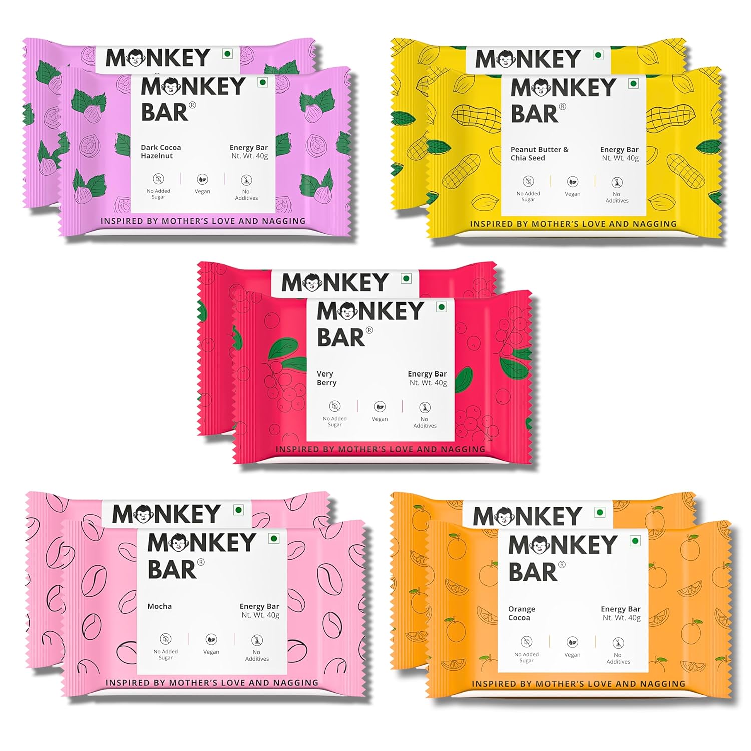 Monkey Bar - Assorted Energy Bars - 10 Bars - 400G