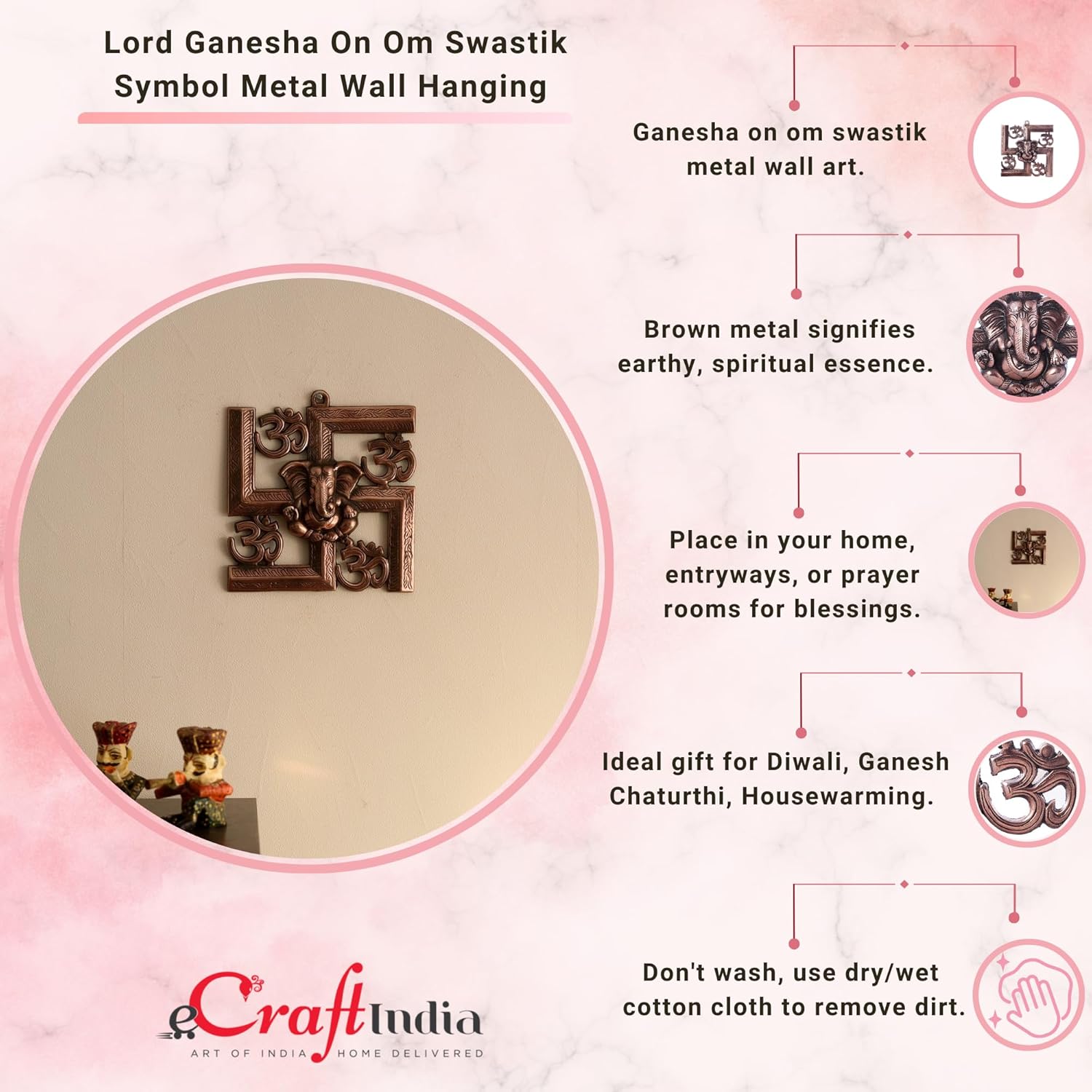 eCraftIndia Lord Ganesha on Om Swastik Metal Wall Hanging
