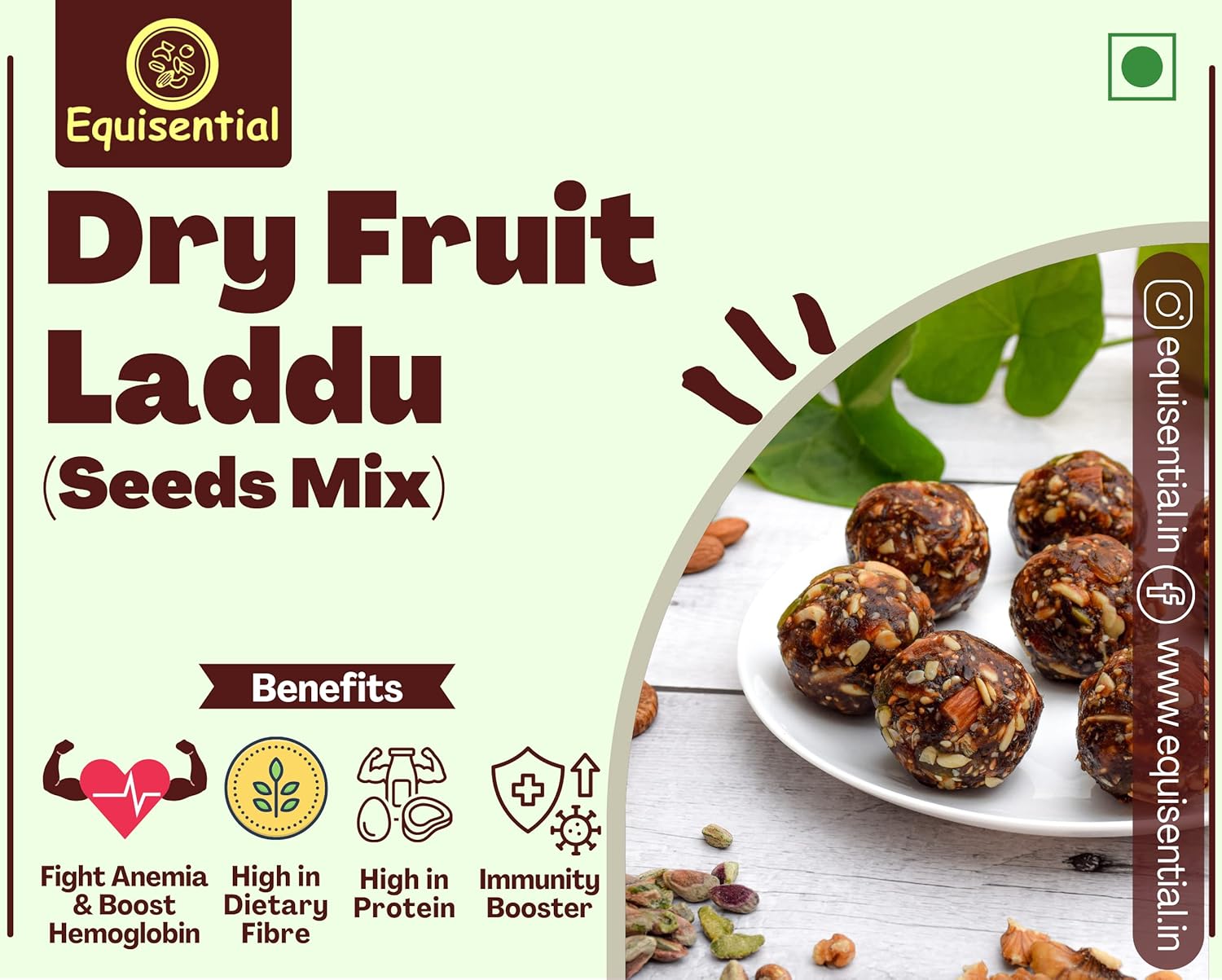 Equisential – Dry Fruits Seeds Mix Laddoo | Combination of 8+ Essential Seeds - 500GM