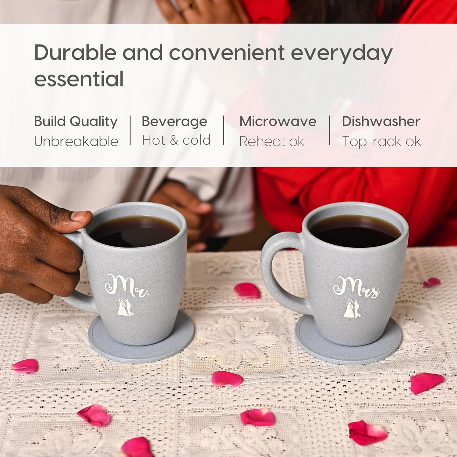 Eha Earth-Friendly Mr & Mrs Classic Coffee Mugs for Couple - Set Of 2