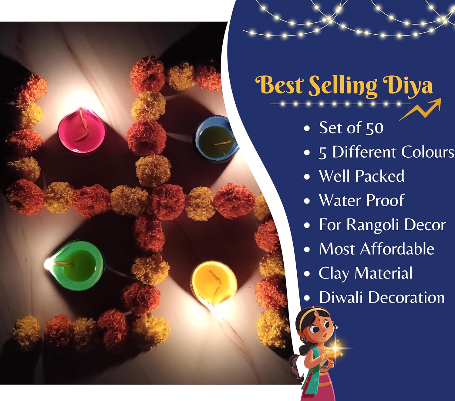 Indian Karigar Diya for Diwali Decoration Items  50 Colourful Clay Decorative Diyas