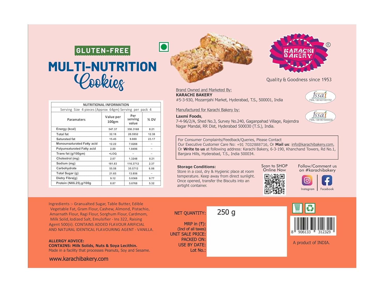 Karachi Gluten Free Biscuits (Multi Nutrition) - 250 G