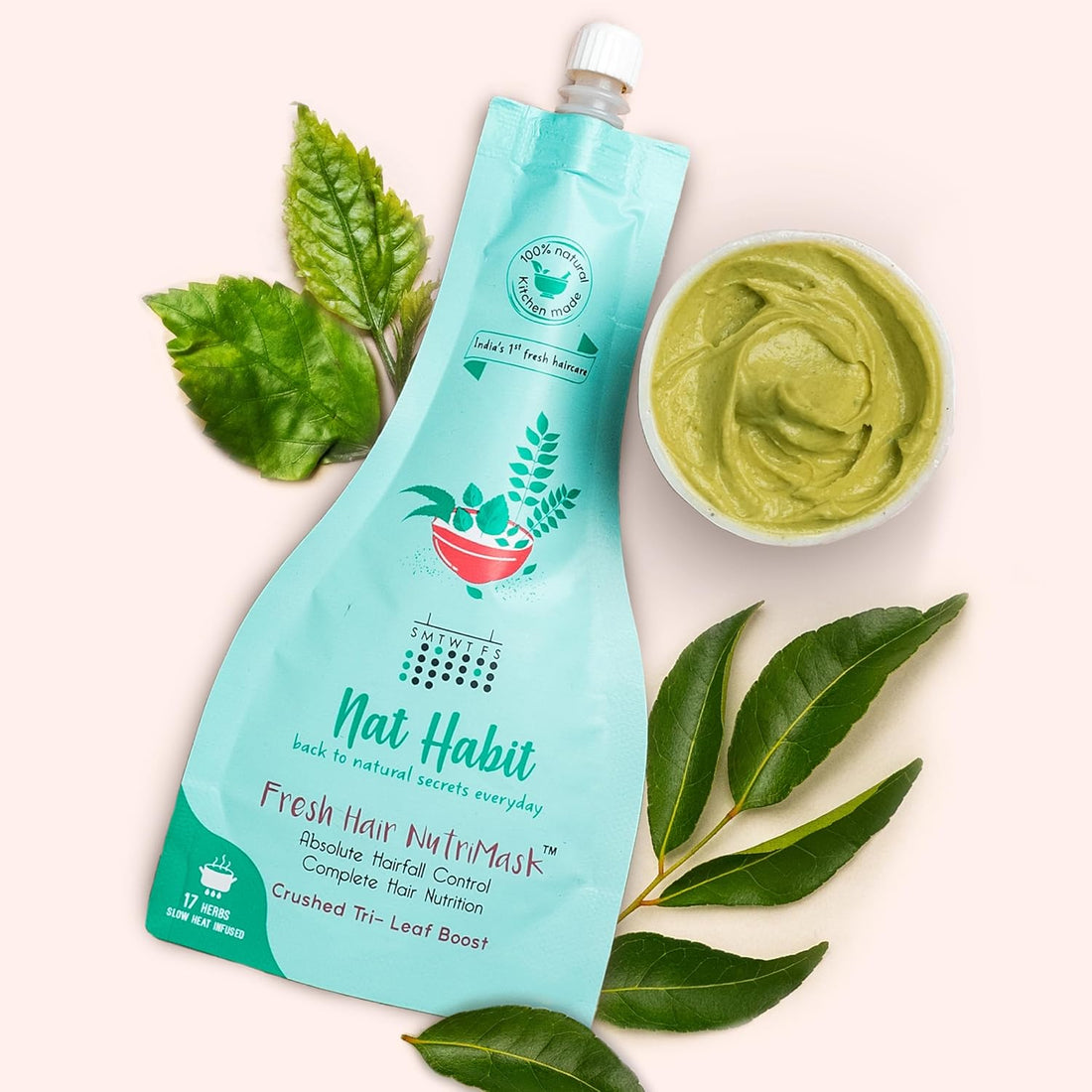 Nat Habit Crushed Tri-Leaf NutriMask - Hair Mask For Hair Fall Control, Conditioning - (Pack of 2 x 40gm)
