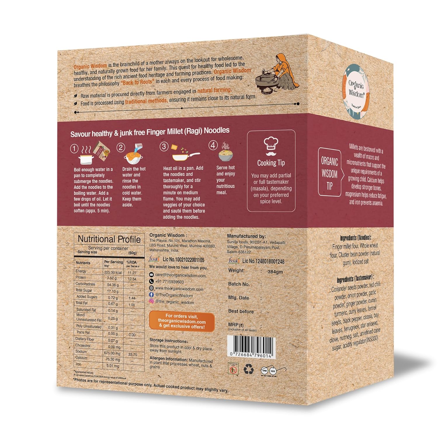 Organic Wisdom-Back to Roots Ragi (Finger Millet) Noodles | 384 gm