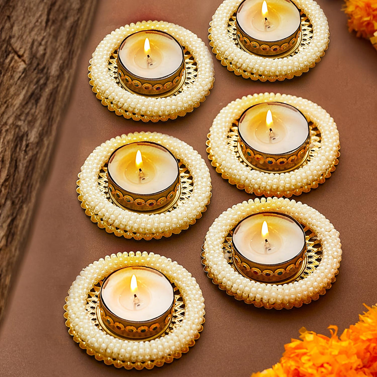 TIED RIBBONS Decorative Tealight Candle Holder Stand Set of 6