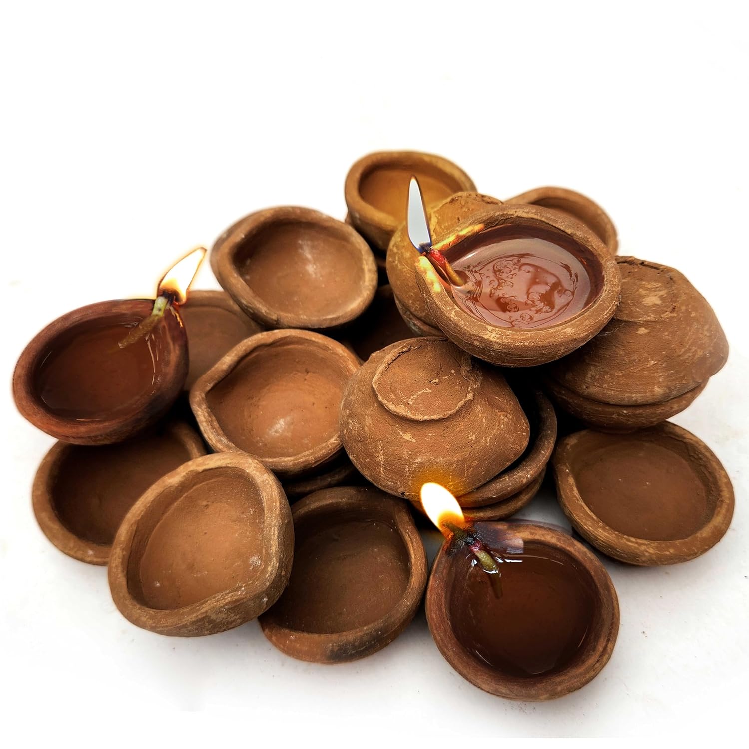 Pure Source India Natural Clay Traditional Diwali Ke Diye - set of 12