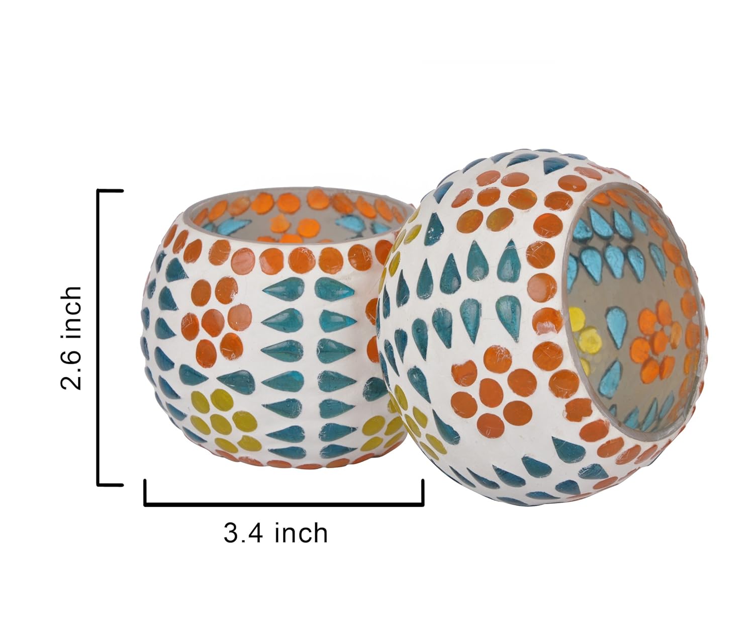 TIED RIBBONS Pack of 2 Turkish Mosaic Glass Votive Tealight Candle Holders for Table