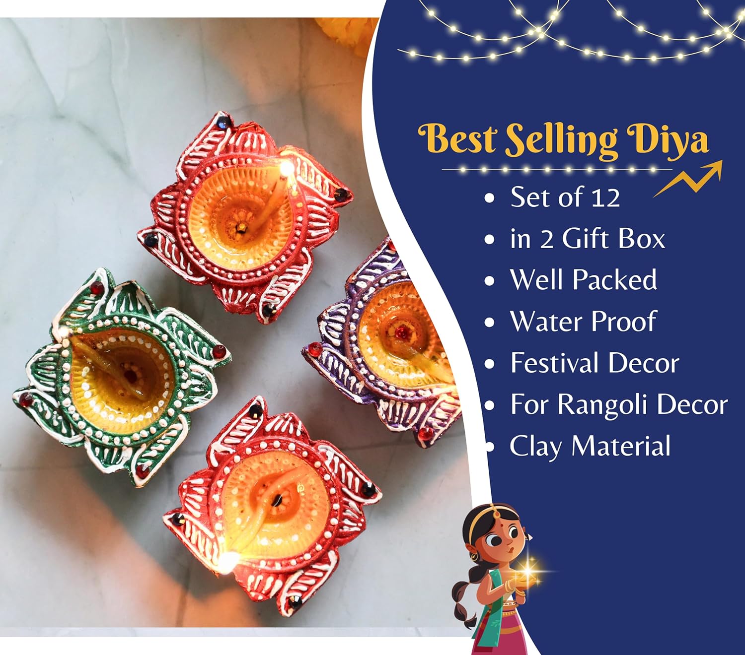 Indian Karigar 12 Diya for Diwali Diyas for Diwali Festival Terracotta Decorative Diyas