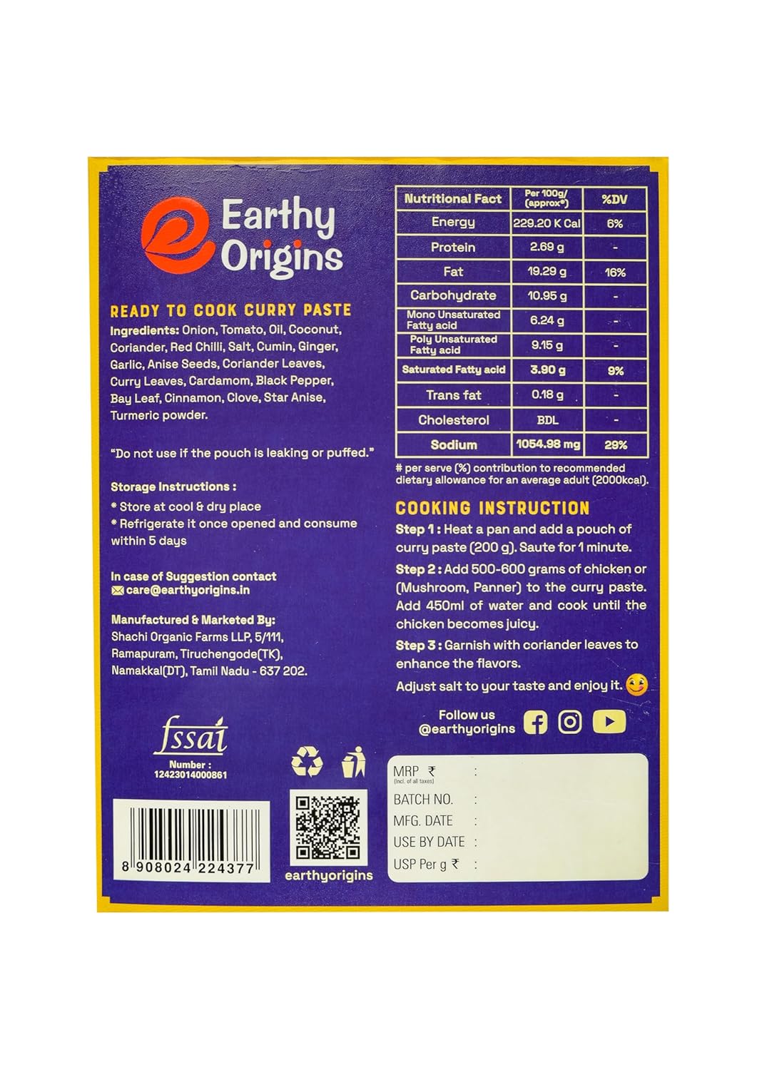 Earthy Origins Chettinadu Chicken Curry Paste - 200g