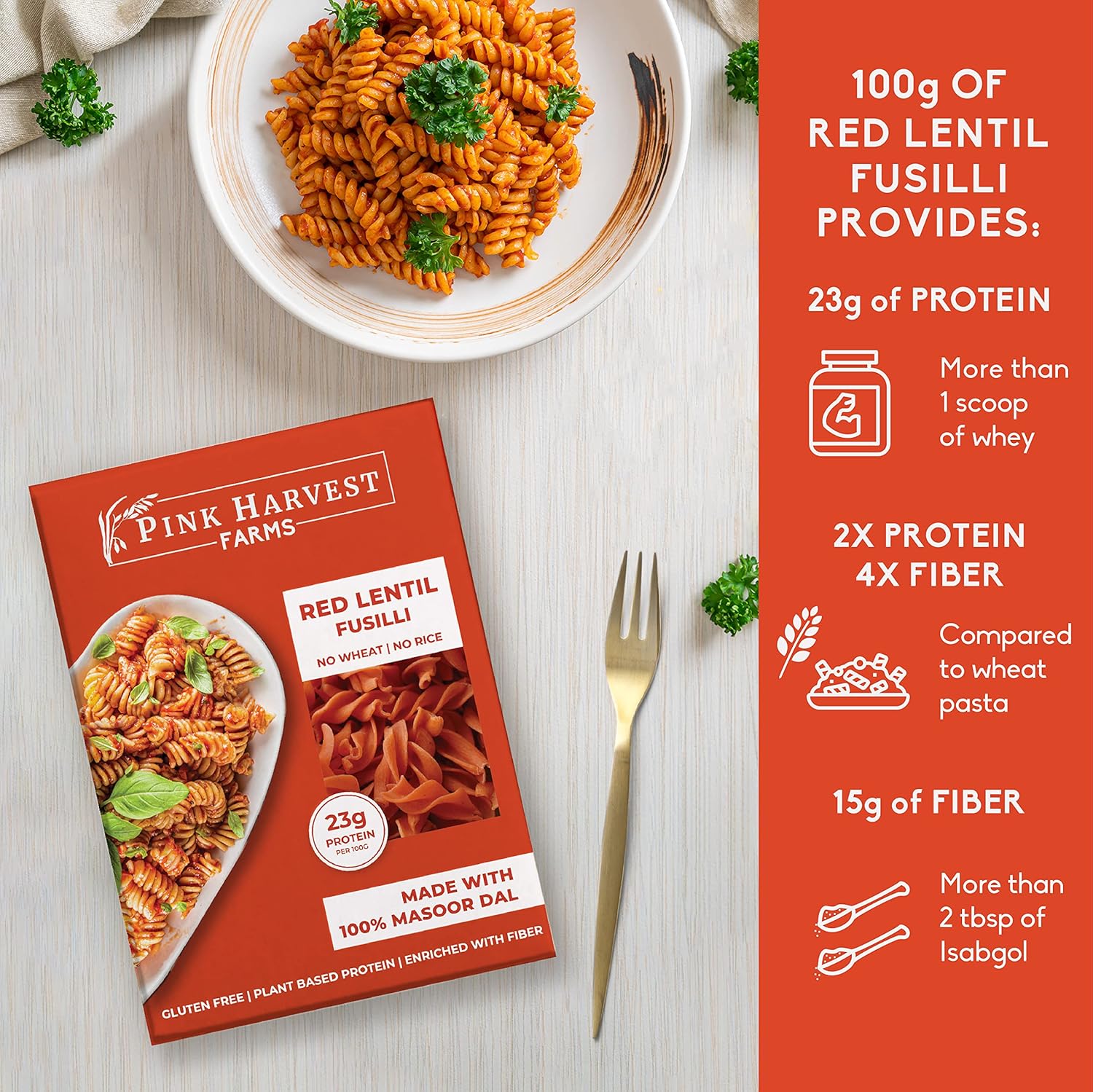 Pink Harvest Farms Red Lentil Pasta | No Rice - No Maida
