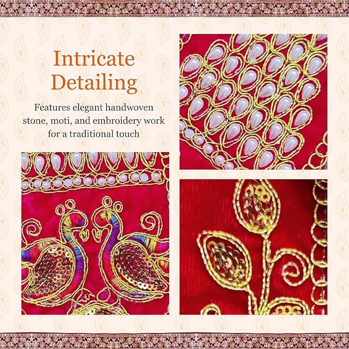 PUNYATVA Ganpati Shela with Moti Design (Red) – Elegant Vastra for Ganesh Chaturthi & Festive Puja Decorations