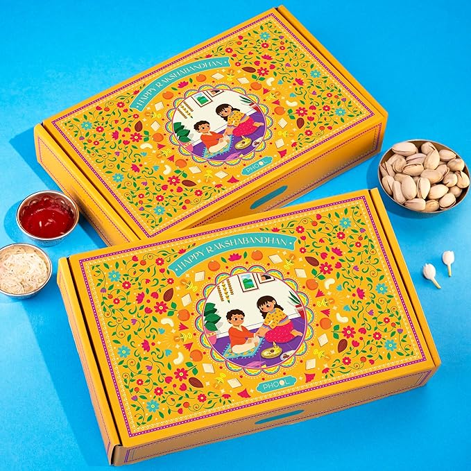 Phool Rakhi Gift for Brother - 7 Inclusions - Rakhi Combo Gift Box for Bhaiya &amp; Bhabhi