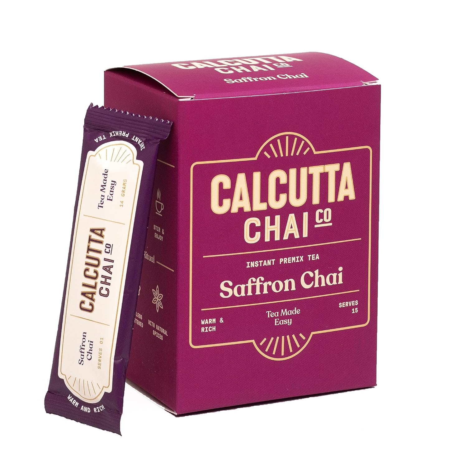 Calcutta Chai Co - Saffron Chai | Instant Tea Premix | 15 Sachets | 210g
