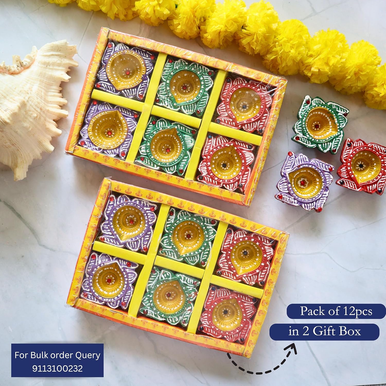 Indian Karigar 12 Diya for Diwali Diyas for Diwali Festival Terracotta Decorative Diyas