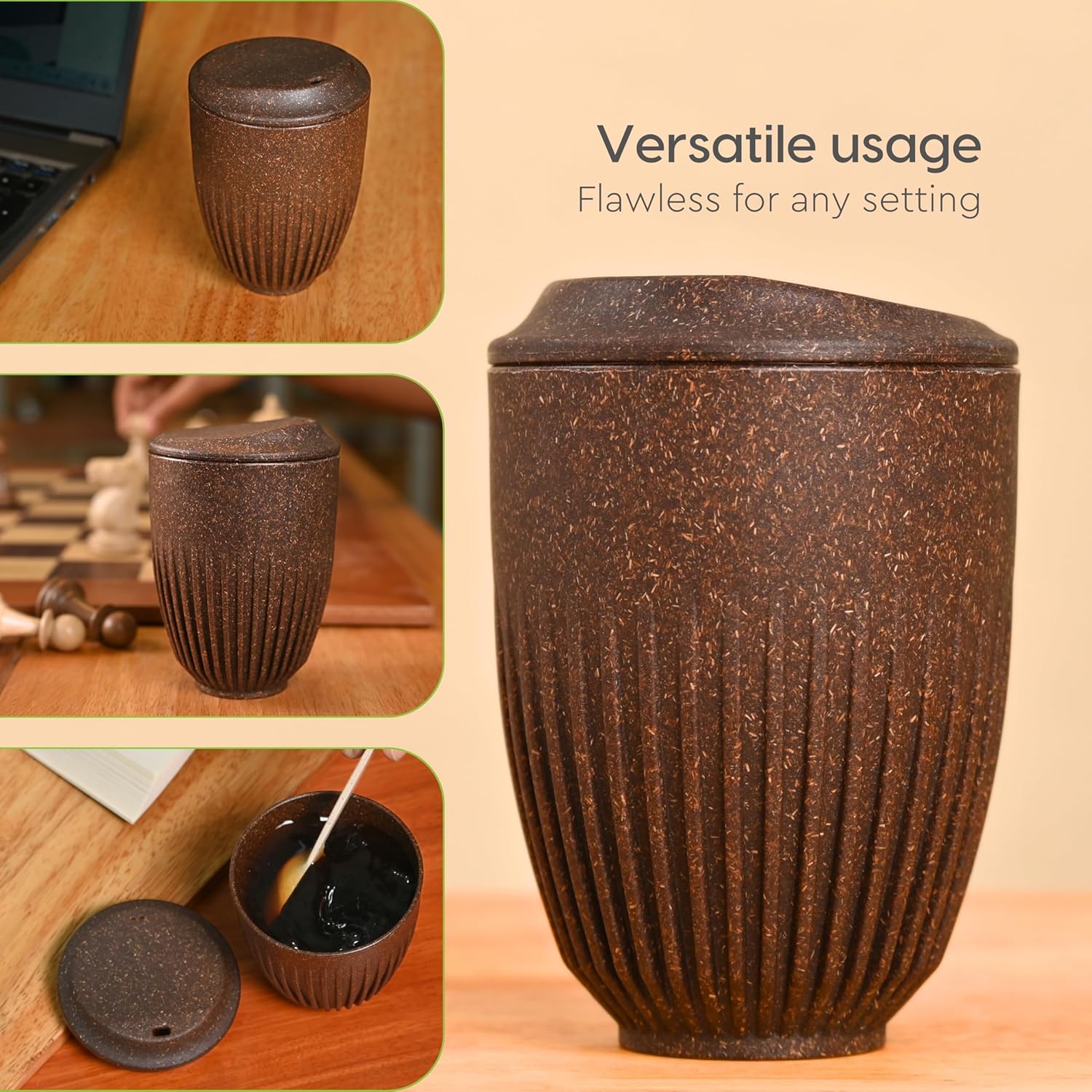 Eha Earth Friendly Retro Coffee Mug with Lid | Tea Cup Set of 2 | 350 ml