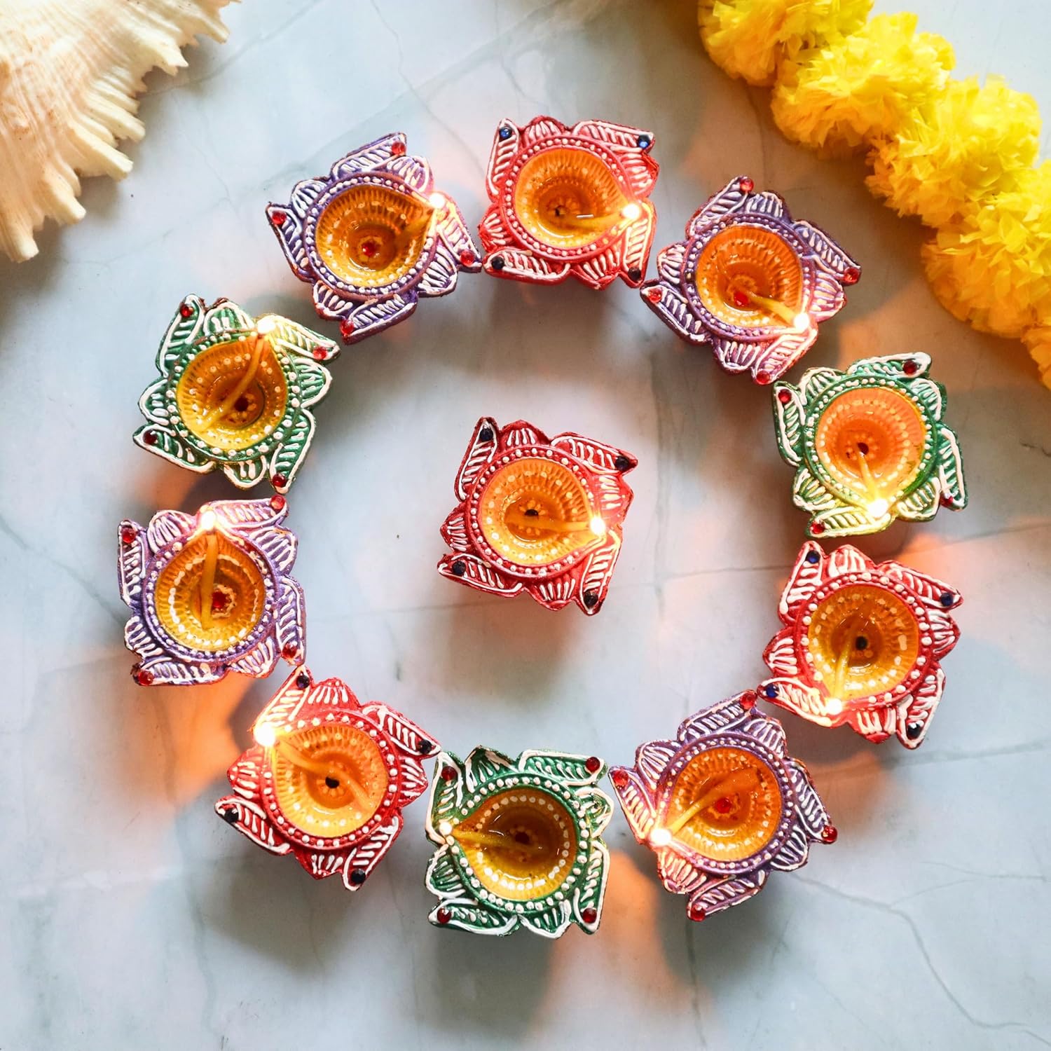 Indian Karigar 12 Diya for Diwali Diyas for Diwali Festival Terracotta Decorative Diyas