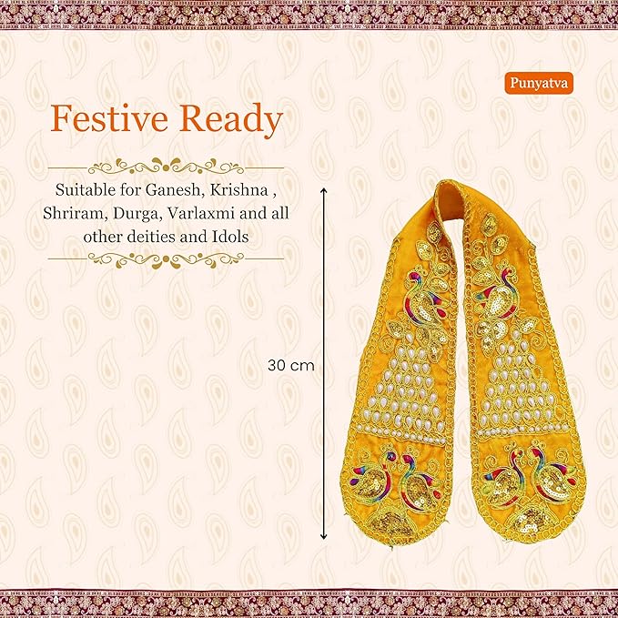 PUNYATVA Yellow Ganpati Shela with Moti Peacock Design