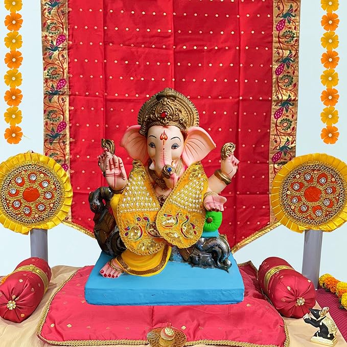 PUNYATVA Yellow Ganpati Shela with Moti Peacock Design