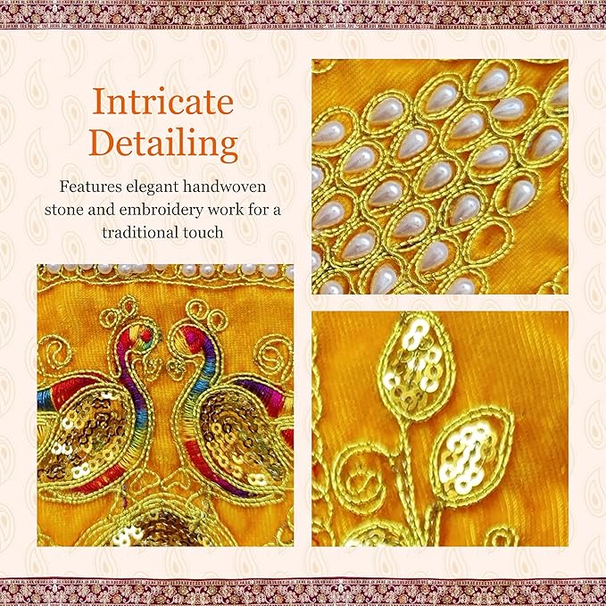 PUNYATVA Yellow Ganpati Shela with Moti Peacock Design