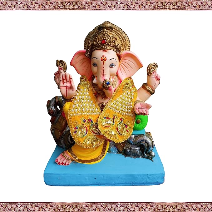 PUNYATVA Yellow Ganpati Shela with Moti Peacock Design