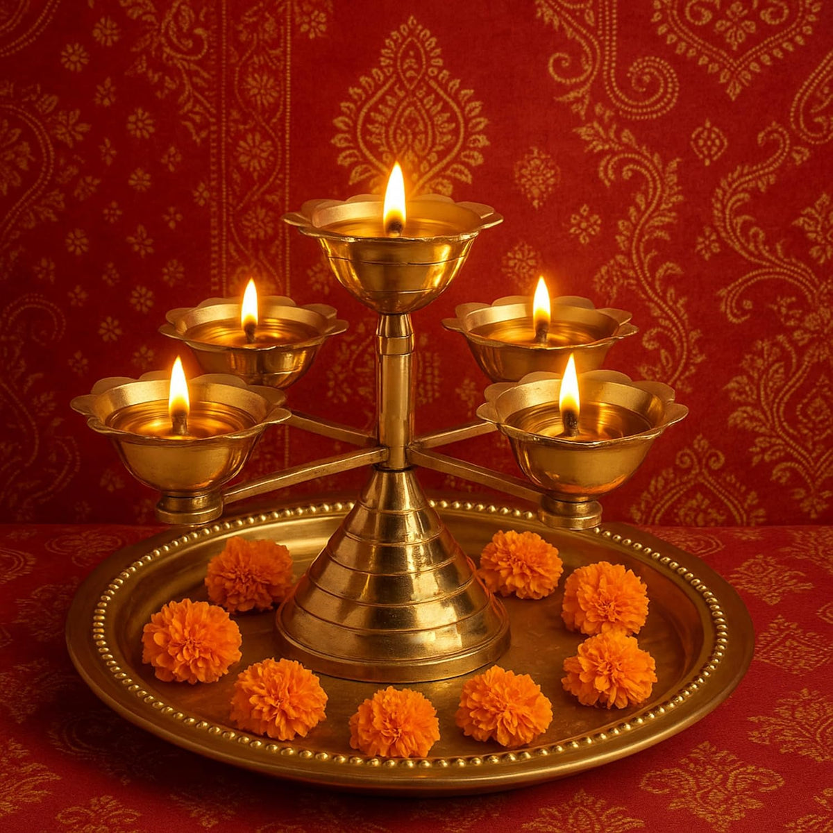 Pure Source India Pure Brass 5 Faced Ethnic Panchadeep