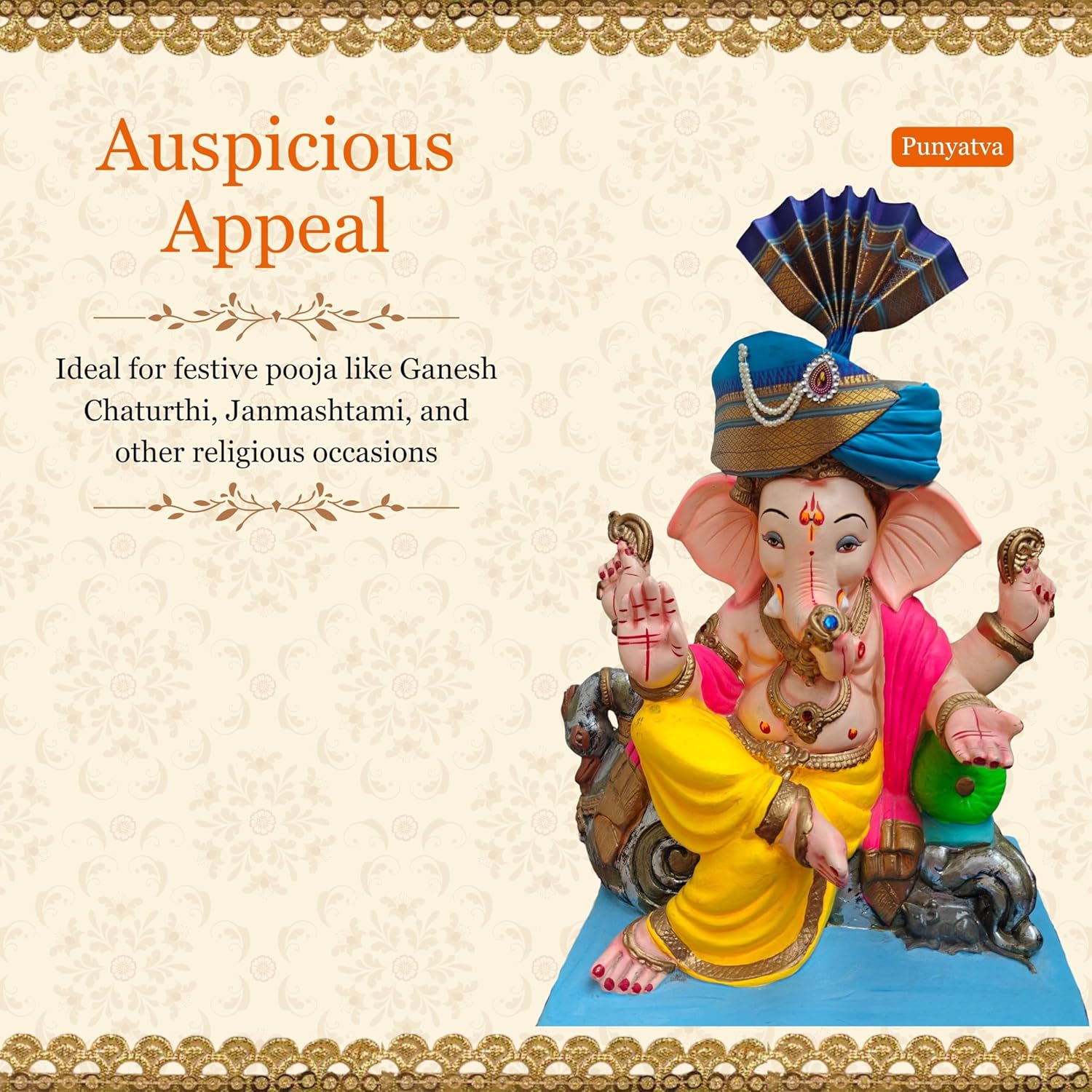 PUNYATVA Ganesh Feta Mukut Silk Blue – Adjustable Idol Headgear