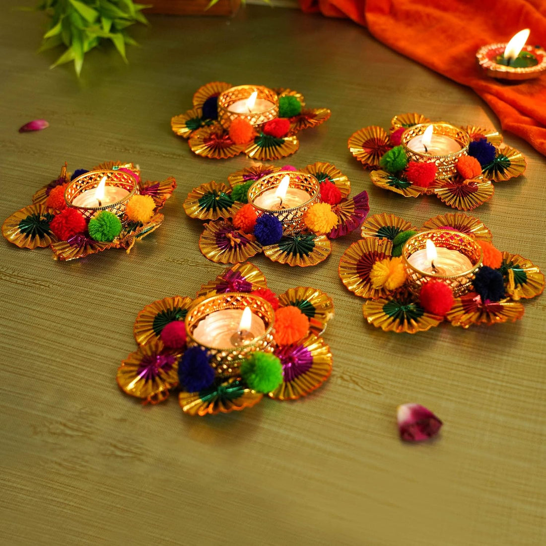 TIED RIBBONS Set of 6 Floral Tealight Candle Holders