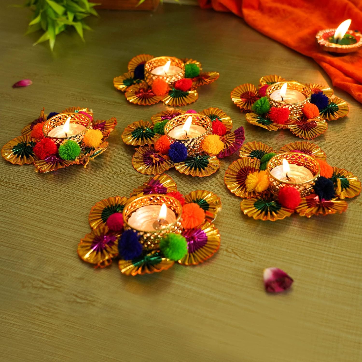 TIED RIBBONS Set of 6 Floral Tealight Candle Holders