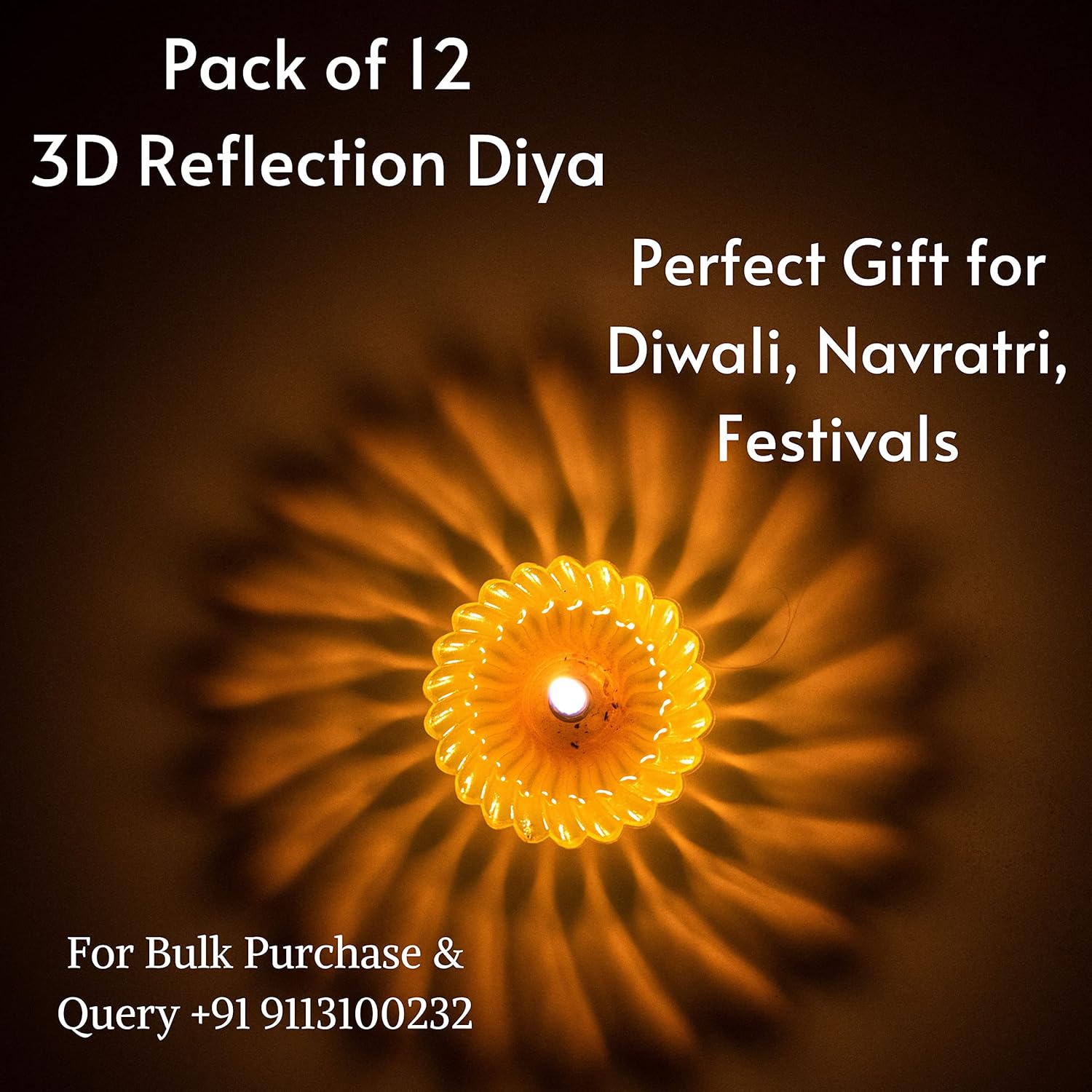 Indian Karigar 12pcs Diwali Diyas - Colourful 3D Reflection Diya For Decor