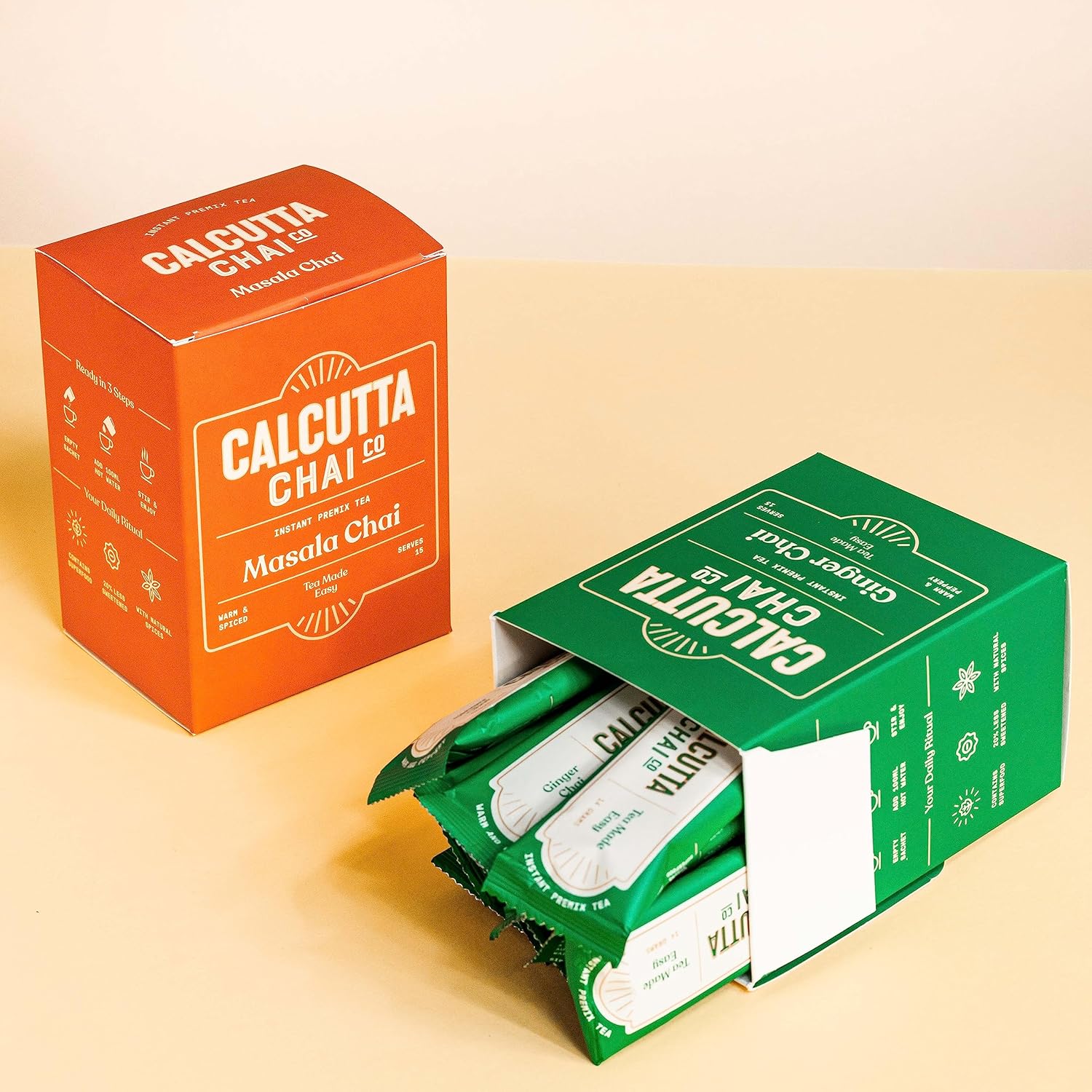 Calcutta Chai Co Masala Chai|Ginger Chai|| Instant Tea Premixes|30 Sachets|Pack Of 2 - 420G