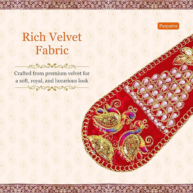 PUNYATVA Ganpati Shela with Moti Design (Red) – Elegant Vastra for Ganesh Chaturthi & Festive Puja Decorations