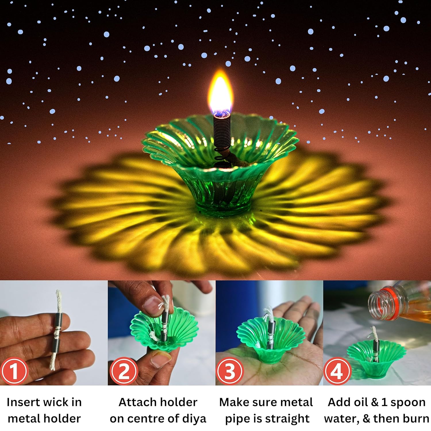 Indian Karigar 12pcs Diwali Diyas - Colourful 3D Reflection Diya For Decor