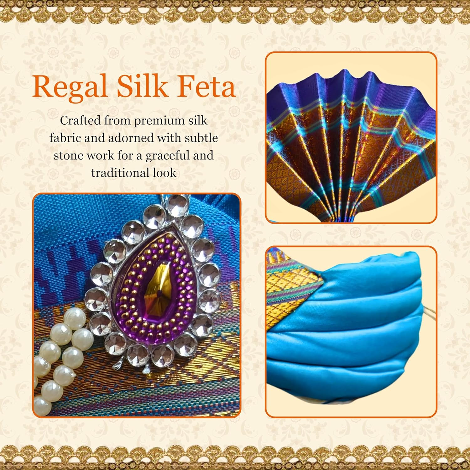 PUNYATVA Ganesh Feta Mukut Silk Blue – Adjustable Idol Headgear