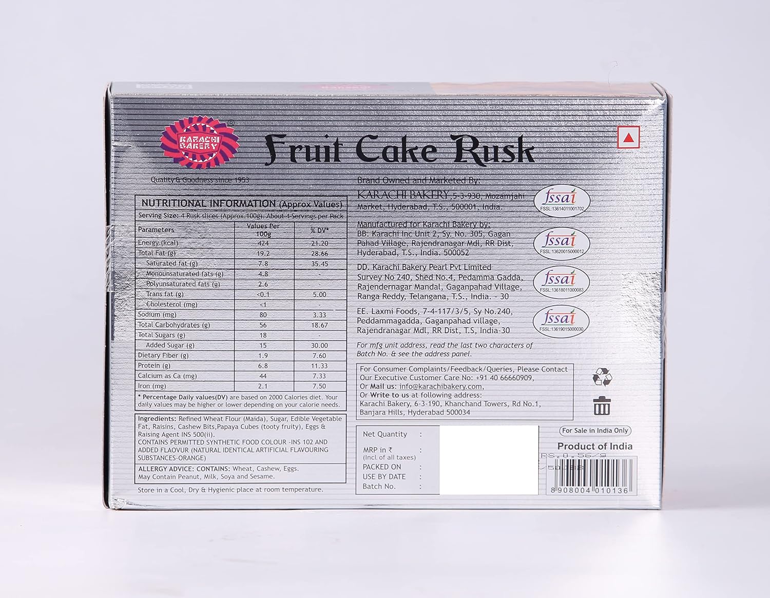 Karachi's Fruit Cake Rusk 400g | Tea Time Snack