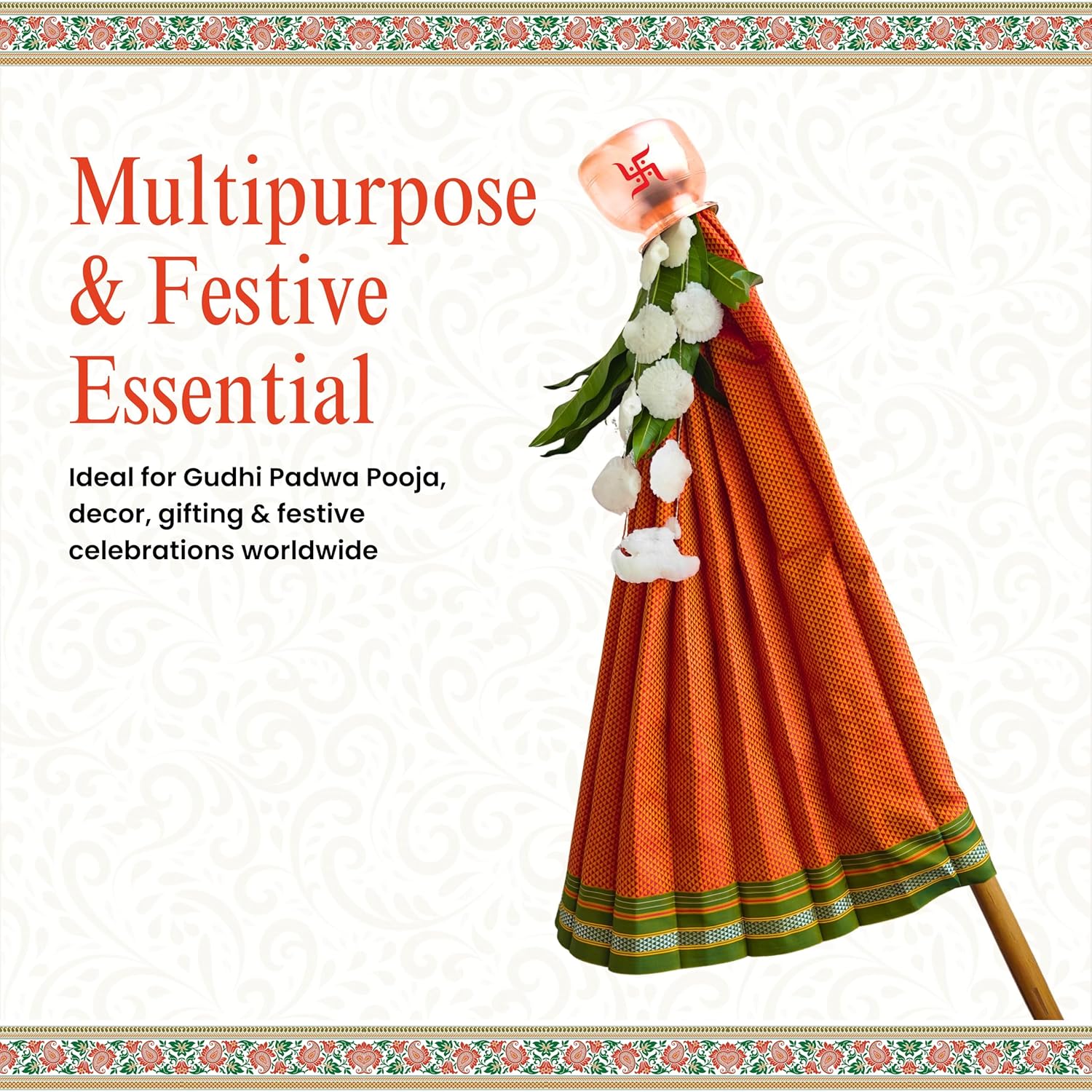 Gudhi Vastra for Gudhi Padwa Festival (Khun, Orange Green Border)