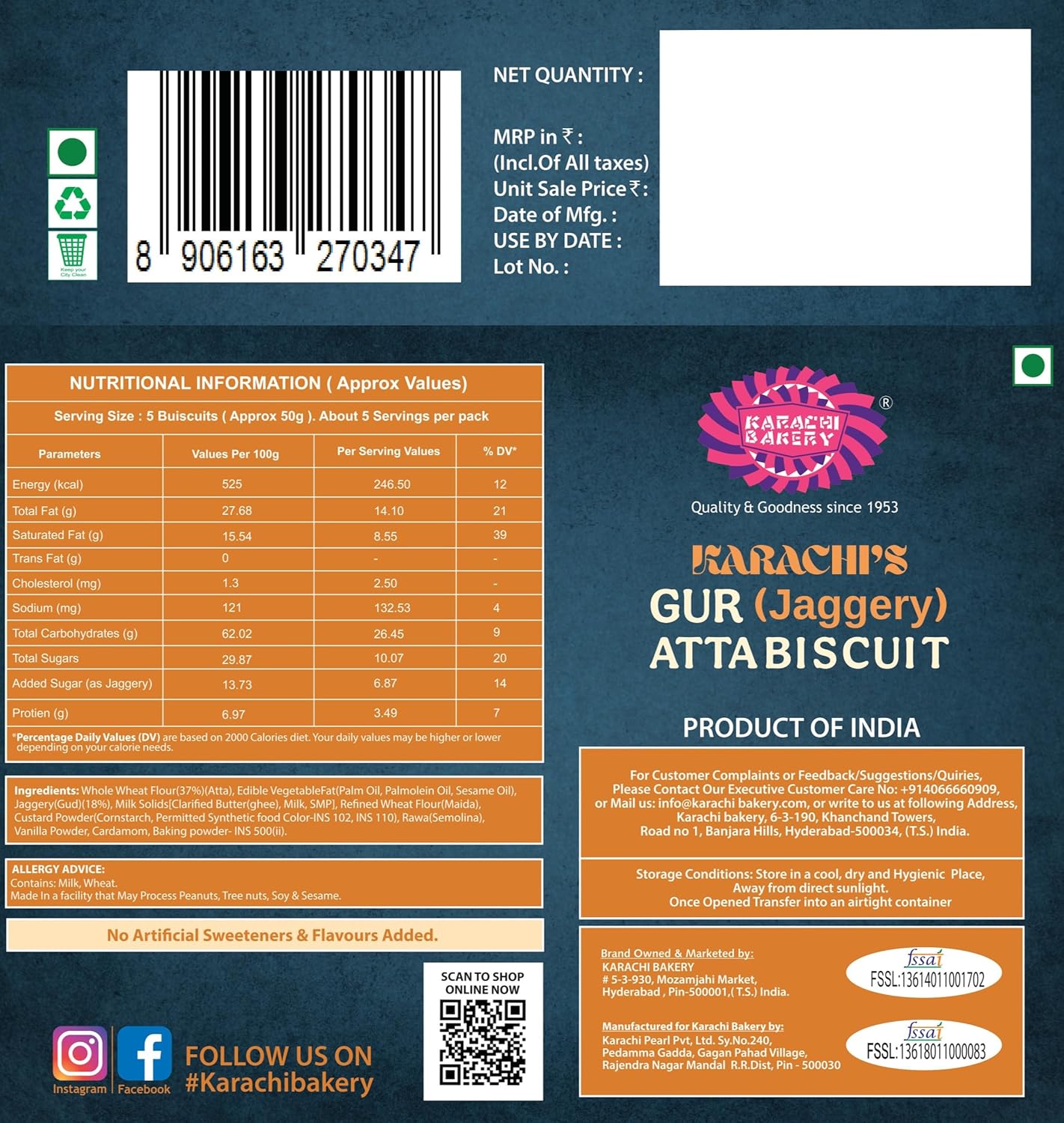 Karachi Bakery Gur Jaggery Atta Biscuits 300 G
