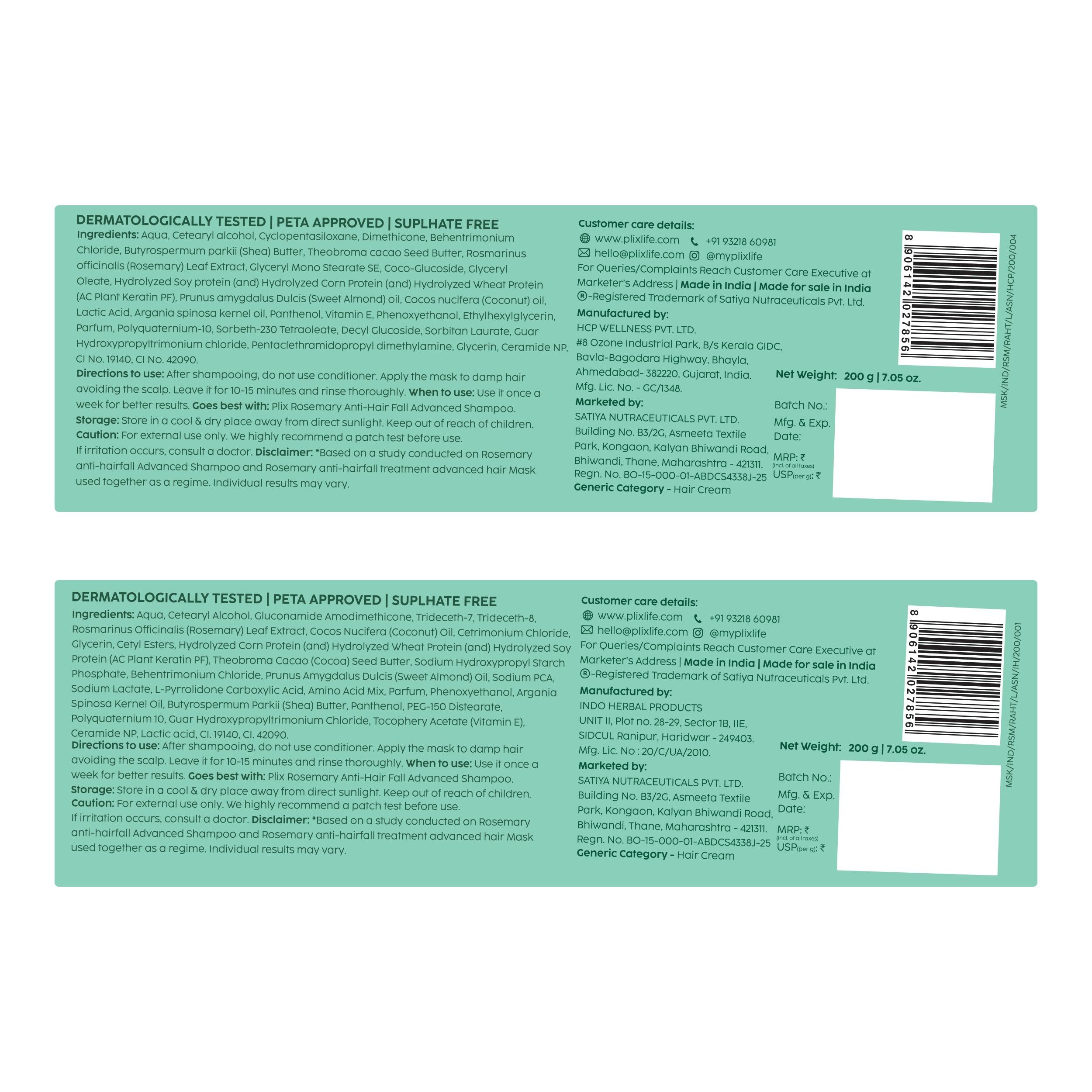 PLIX The Plant Fix Rosemary Anti Hair Fall Advanced Hair Mask 200g